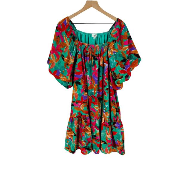 Entro Women's Colorful Leaf Print Off Shoulder Ruffle Hem Dress Size 1X - Picture 9 of 9